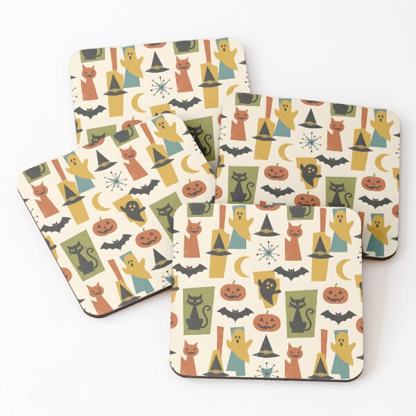 Item preview, Mid-Century Modern Halloween Pattern - Retro Spooky Cute Ghosts & Pumpkins designed and sold by ShabanMerch⭐⭐⭐.