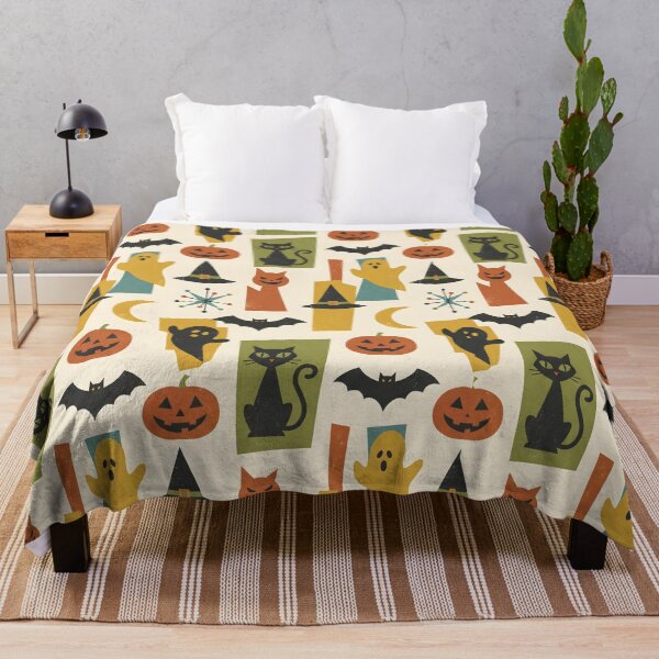 Item preview, Mid-Century Modern Halloween Pattern - Retro Spooky Cute Ghosts & Pumpkins designed and sold by ShabanMerch⭐⭐⭐.