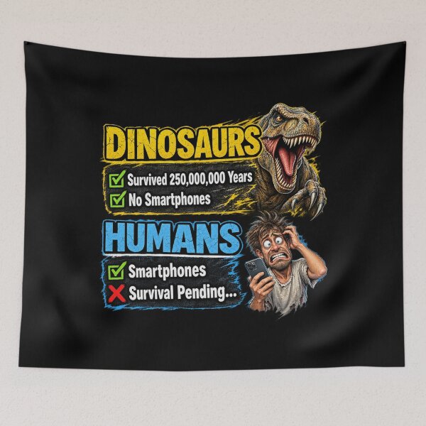 Item preview, Dinosaurs vs Humans – Survival Pending Funny Smartphone Graphic Tee designed and sold by Classic Chaos Creations.