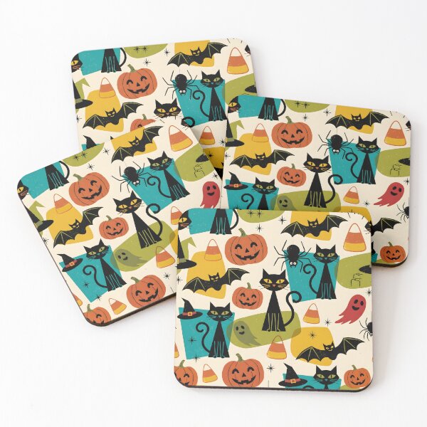 Item preview, Mid-Century Modern Halloween Pattern - Retro Spooky Cute Ghosts & Pumpkins designed and sold by ShabanMerch⭐⭐⭐.