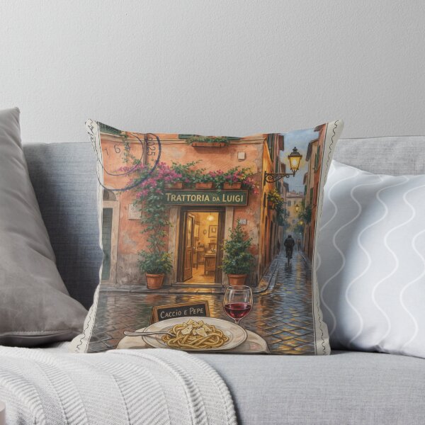 Item preview, Rome Cacio e Pepe Trastevere Streetscape — Mediterranean Food Art designed and sold by stickercuffs.