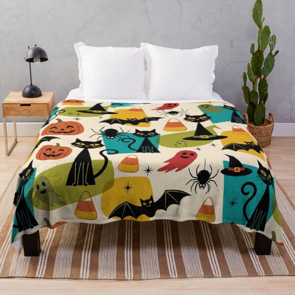 Item preview, Mid-Century Modern Halloween Pattern - Retro Spooky Cute Ghosts & Pumpkins designed and sold by ShabanMerch⭐⭐⭐.