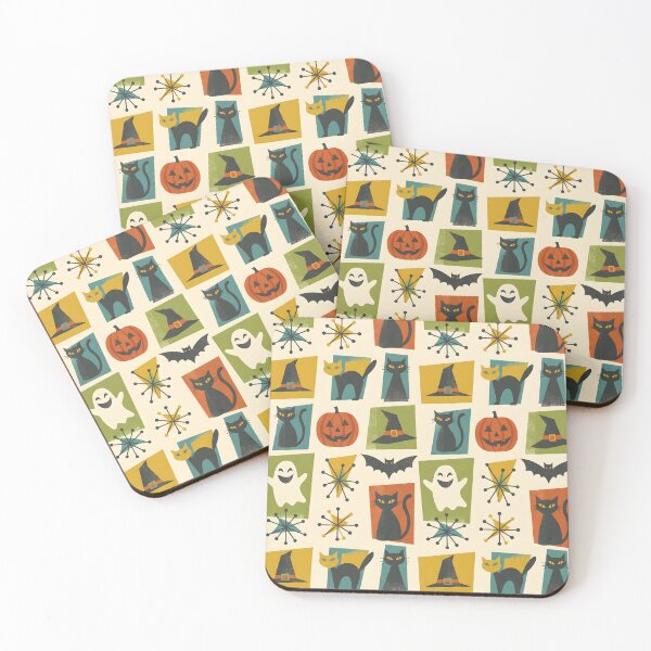 Item preview, Mid-Century Modern Halloween Pattern - Retro Spooky Cute Ghosts & Pumpkins designed and sold by ShabanMerch⭐⭐⭐.