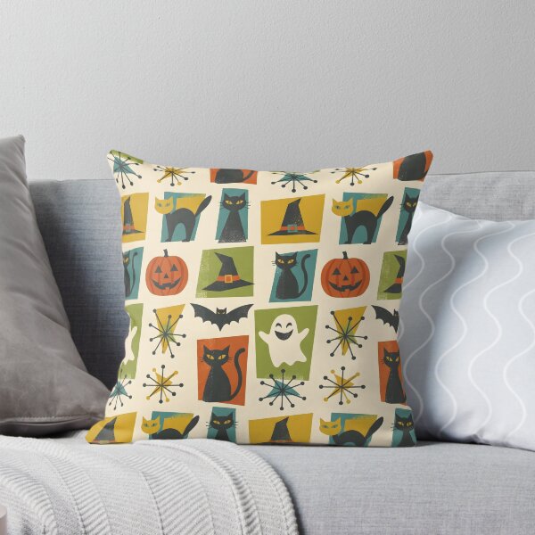Item preview, Mid-Century Modern Halloween Pattern - Retro Spooky Cute Ghosts & Pumpkins designed and sold by ShabanMerch⭐⭐⭐.