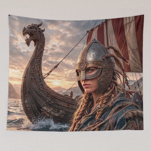 Item preview, Viking Warrior Woman on a Longship designed and sold by VALKYRAART53.