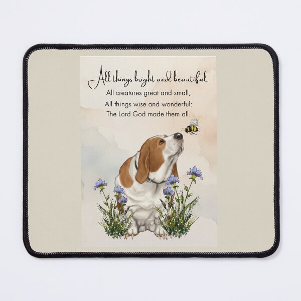 Item preview, Basset Hound Dog with Bee, Wildflowers, All Things Bright And Beautiful designed and sold by JoyfulWhimsy.