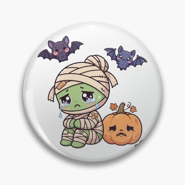 Item preview, Cute Sad Mummy Halloween Kawaii Pumpkin Bats designed and sold by ThePrintArt.