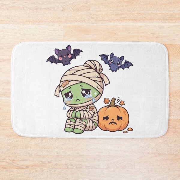 Item preview, Cute Sad Mummy Halloween Kawaii Pumpkin Bats designed and sold by ThePrintArt.