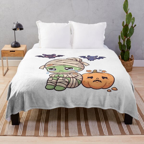 Item preview, Cute Sad Mummy Halloween Kawaii Pumpkin Bats designed and sold by ThePrintArt.