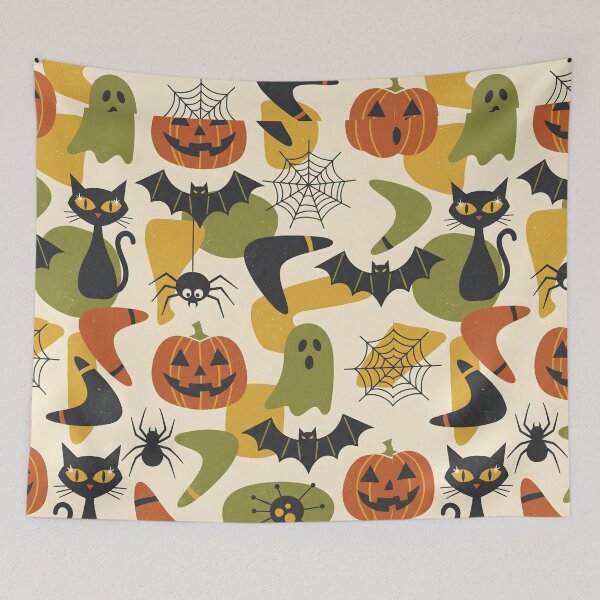 Item preview, Mid-Century Modern Halloween Pattern -  Spooky Cute Ghosts & Pumpkins  designed and sold by ShabanMerch⭐⭐⭐.