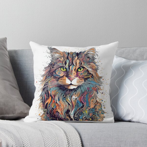 Artikelvorschau, Norwegische Waldkatze – Aquarellporträt – Farbenfrohe Kunst einer langhaarigen Katze entworfen und verkauft von DooodleGod.