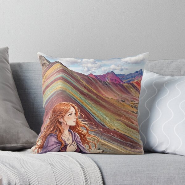 Item preview, Peru Rainbow Mountain with an Enchanting Redhead Traveler in a Deep Purple Dress, Colorful Andes and Dramatic Mountain Landscape designed and sold by DibujandoPorfa.