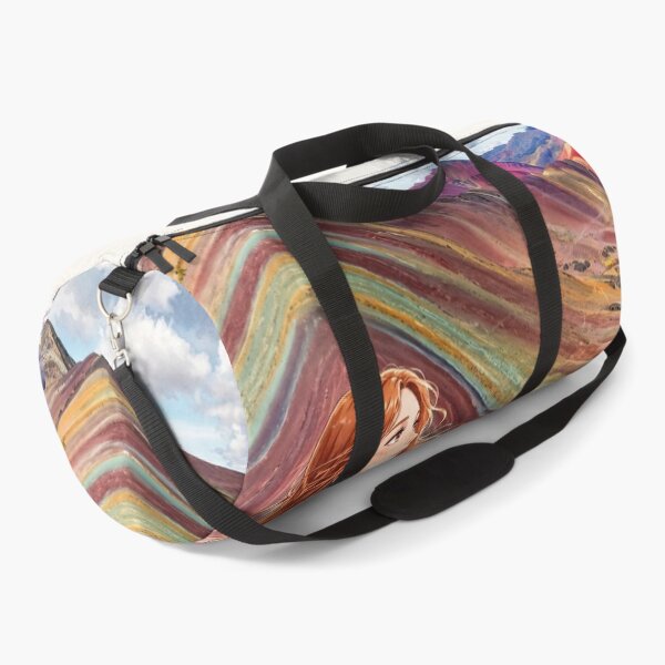 Item preview, Peru Rainbow Mountain with an Enchanting Redhead Traveler in a Deep Purple Dress, Colorful Andes and Dramatic Mountain Landscape designed and sold by DibujandoPorfa.