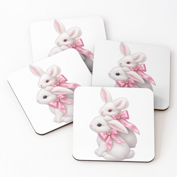 Item preview, Cute Coquette White Bunnies with Pink Ribbon Bows  designed and sold by LC&LCPlatform.