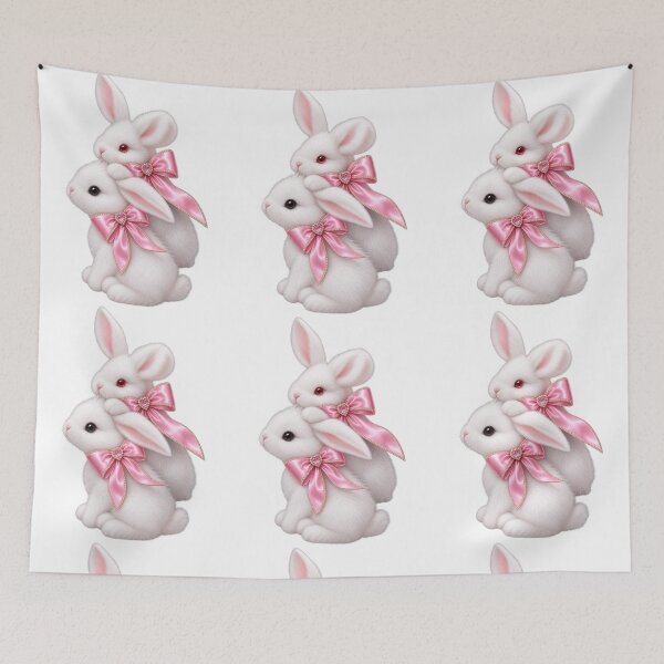 Item preview, Cute Coquette White Bunnies with Pink Ribbon Bows  designed and sold by LC&LCPlatform.