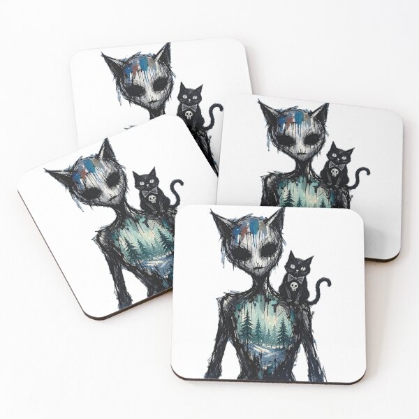 Item preview, Gothic Ink Cat Creature Winter Forest Chest Black Cat Art designed and sold by LujziWorld.
