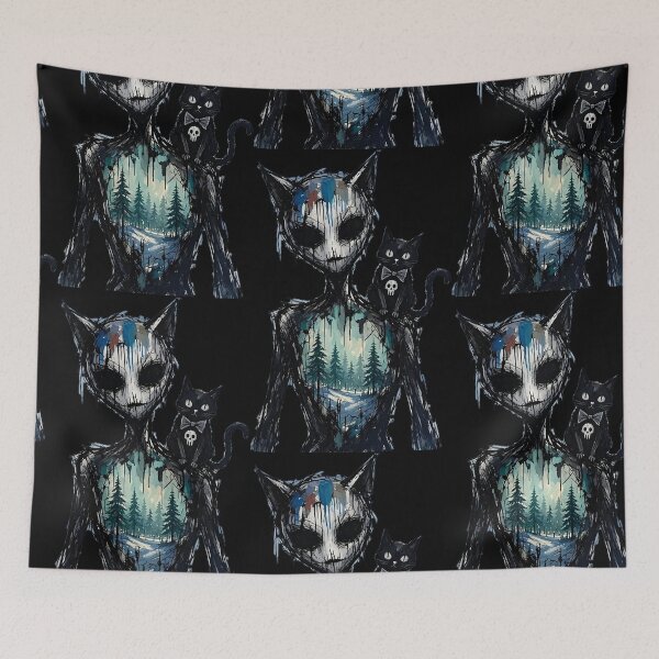 Item preview, Gothic Ink Cat Creature Winter Forest Chest Black Cat Art designed and sold by LujziWorld.