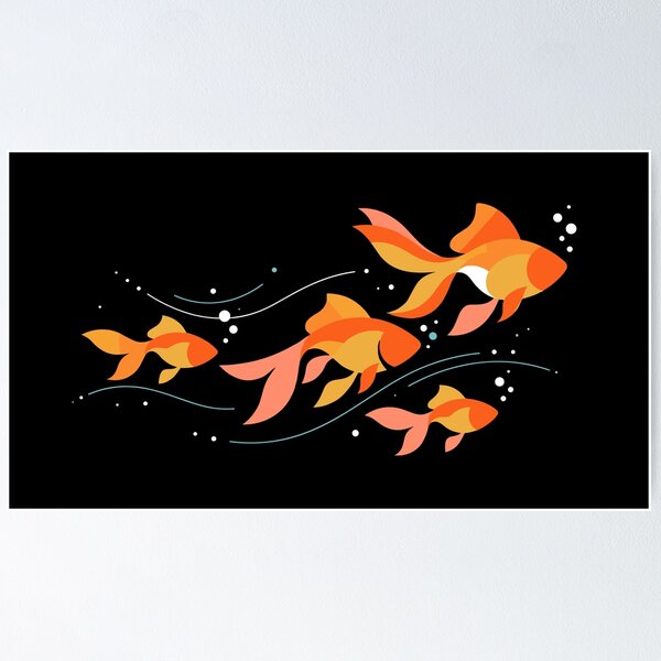 Item preview, Bright orange goldfish swim together, creating a lively scene with bubbles floating around them designed and sold by ElegantOutlines.