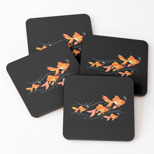 Item preview, Bright orange goldfish swim together, creating a lively scene with bubbles floating around them designed and sold by ElegantOutlines.
