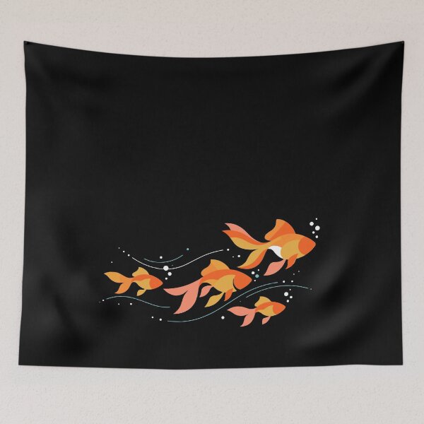 Item preview, Bright orange goldfish swim together, creating a lively scene with bubbles floating around them designed and sold by ElegantOutlines.
