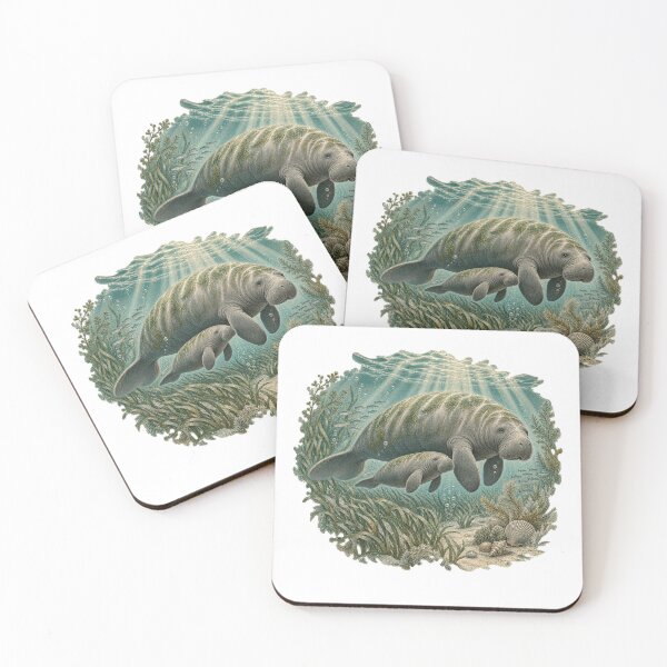 Item preview, Manatee Mother and Calf Underwater Vintage Ocean Wildlife designed and sold by will freed18.