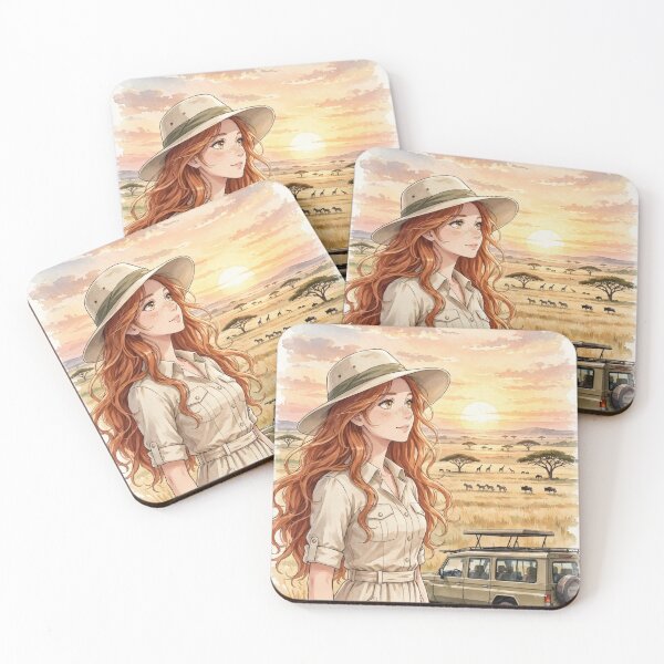 Item preview, Tanzania Serengeti Safari with a Beautiful Redhead Traveler in Elegant Safari Fashion, Golden Savannah and Majestic African Landscape designed and sold by DibujandoPorfa.