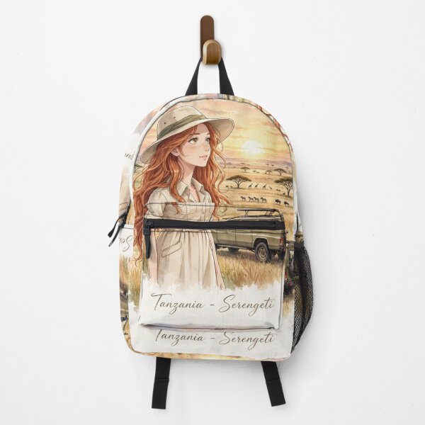 Item preview, Tanzania Serengeti Safari with a Beautiful Redhead Traveler in Elegant Safari Fashion, Golden Savannah and Majestic African Landscape designed and sold by DibujandoPorfa.