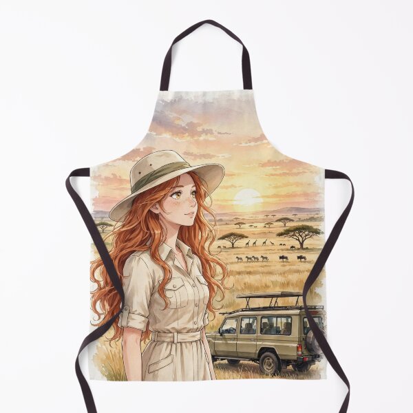Item preview, Tanzania Serengeti Safari with a Beautiful Redhead Traveler in Elegant Safari Fashion, Golden Savannah and Majestic African Landscape designed and sold by DibujandoPorfa.