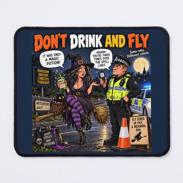 Item preview, Don't Drink and Fly Funny Witch Halloween Humour designed and sold by Hornace88studio.