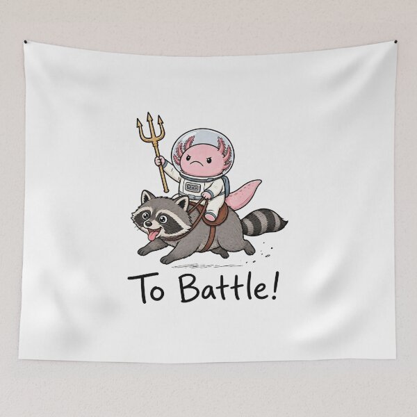 Item preview, Axolotl Astronaut Riding Raccoon To Battle Space Fantasy designed and sold by dschiffer12.