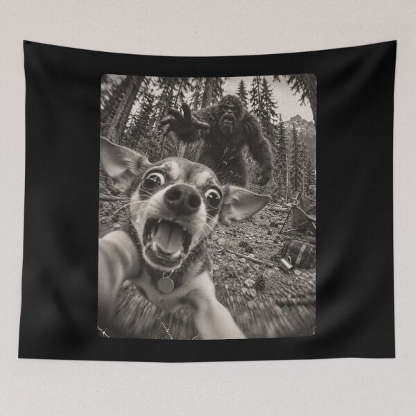 Item preview, Funny Chihuahua Selfie Running From Bigfoot in the Forest designed and sold by will freed18.