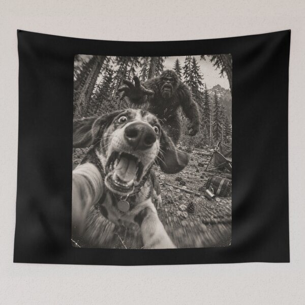 Item preview, Funny Hound Dog Selfie Chased by Bigfoot in the Woods designed and sold by will freed18.