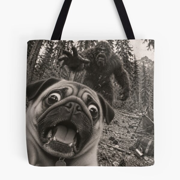 Item preview, Funny Pug Selfie Running Away From Bigfoot Vintage designed and sold by will freed18.
