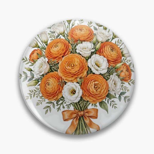 Item preview, Orange Ranunculus and White Lisianthus Bouquet | Vibrant Autumn | Fall Floral Sticker designed and sold by FineLineBotanical .