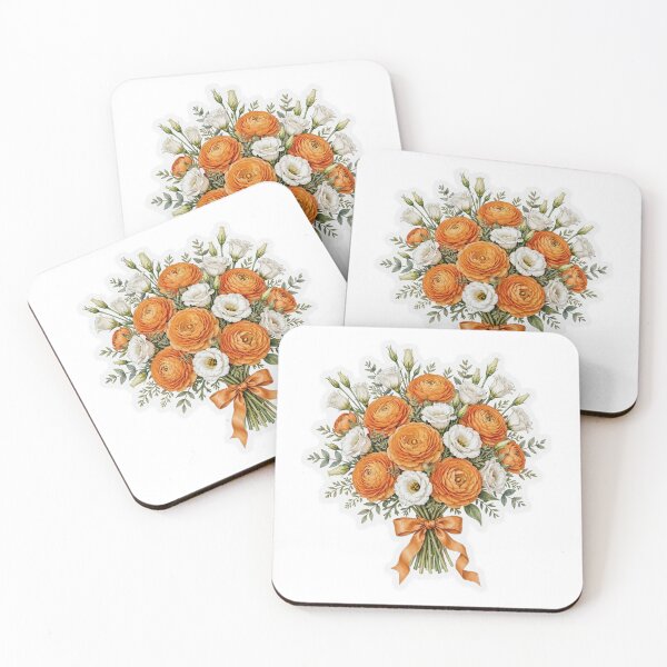 Item preview, Orange Ranunculus and White Lisianthus Bouquet | Vibrant Autumn | Fall Floral Sticker designed and sold by FineLineBotanical .