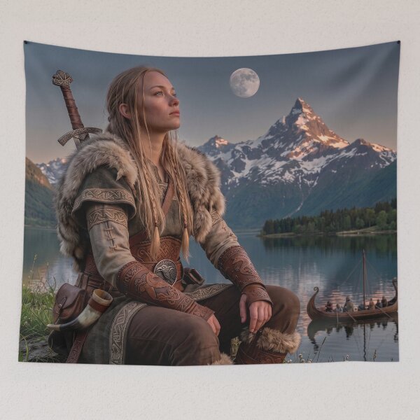 Item preview, Viking Shieldmaiden Beneath the Moon designed and sold by VALKYRAART53.