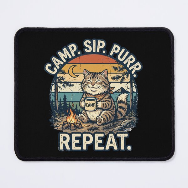 Item preview, Camp Sip Purr Repeat – Camping Cat Coffee Vintage Design designed and sold by TeeStyle.mr.