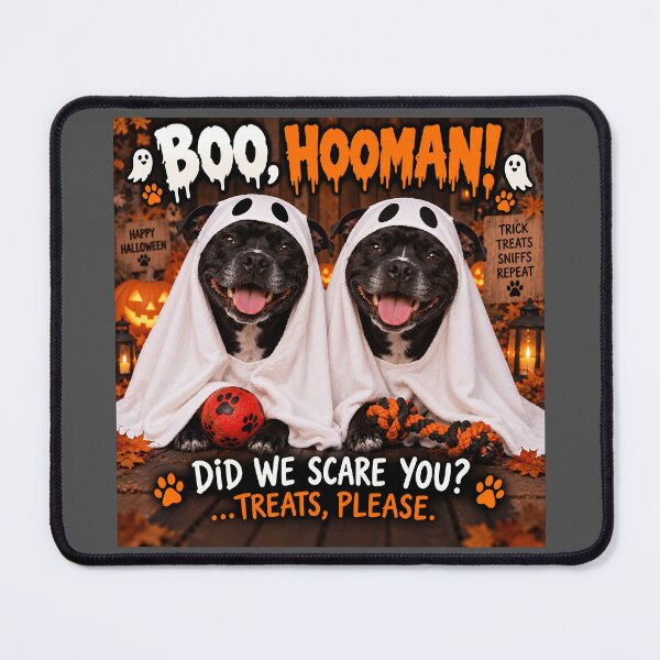 Item preview, Boo Hooman Funny Staffie Ghosts Halloween Dogs designed and sold by Hornace88studio.