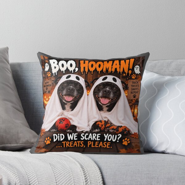 Item preview, Boo Hooman Funny Staffie Ghosts Halloween Dogs designed and sold by Hornace88studio.