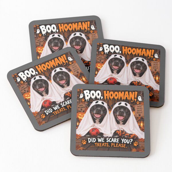 Item preview, Boo Hooman Funny Staffie Ghosts Halloween Dogs designed and sold by Hornace88studio.