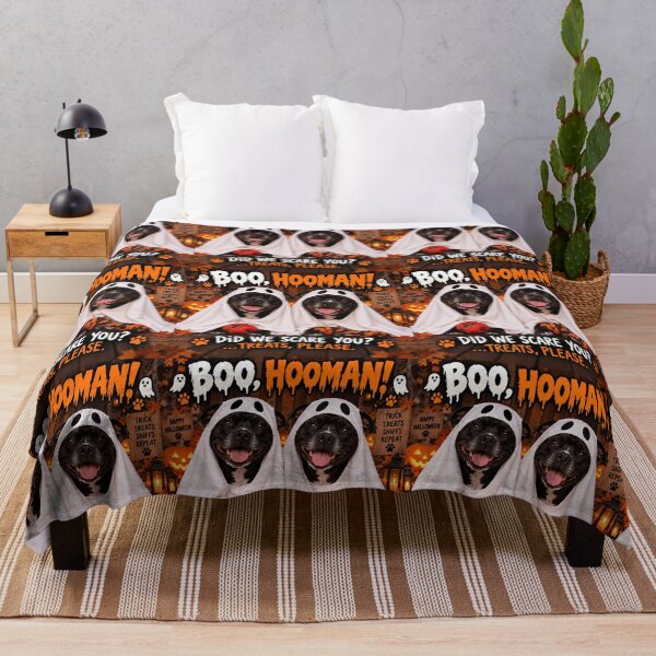 Item preview, Boo Hooman Funny Staffie Ghosts Halloween Dogs designed and sold by Hornace88studio.