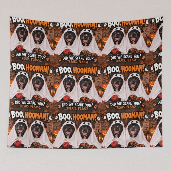 Item preview, Boo Hooman Funny Staffie Ghosts Halloween Dogs designed and sold by Hornace88studio.