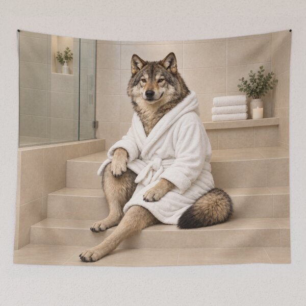 Item preview, Gray Wolf White Bathrobe designed and sold by Sillytoe.