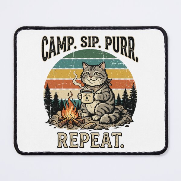 Item preview, Camp Sip Purr Repeat – Camping Cat Coffee Vintage Design designed and sold by TeeStyle.mr.