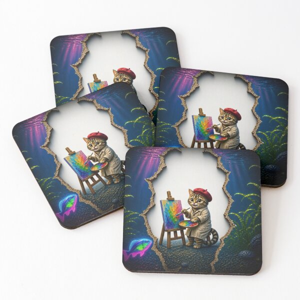 Item preview, Subsea Masterpiece - Cute Artist Cat Painting Underwater designed and sold by Breezes-of-Ida.