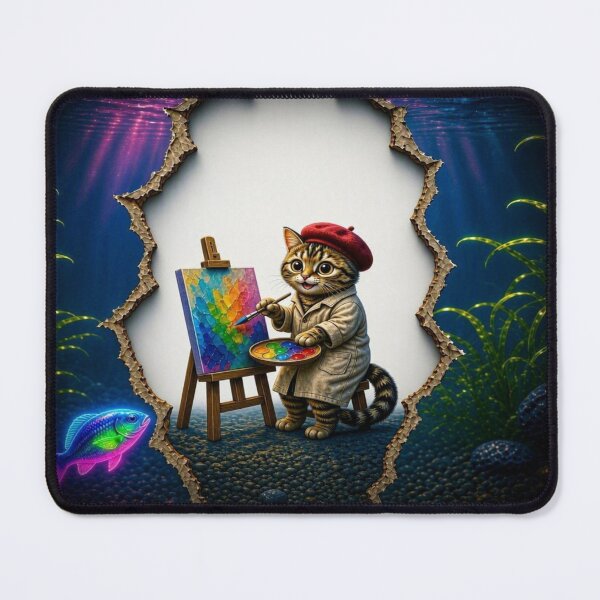 Item preview, Subsea Masterpiece - Cute Artist Cat Painting Underwater designed and sold by Breezes-of-Ida.