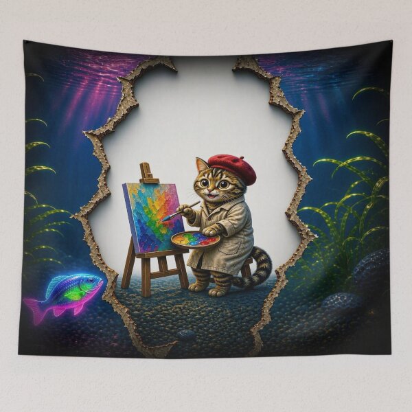 Item preview, Subsea Masterpiece - Cute Artist Cat Painting Underwater designed and sold by Breezes-of-Ida.