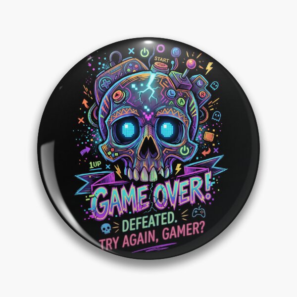 Item preview, Game Over Retro Gamer Skull Neon Art designed and sold by Skulls & Calaveras.