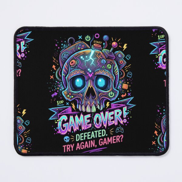 Item preview, Game Over Retro Gamer Skull Neon Art designed and sold by Skulls & Calaveras.