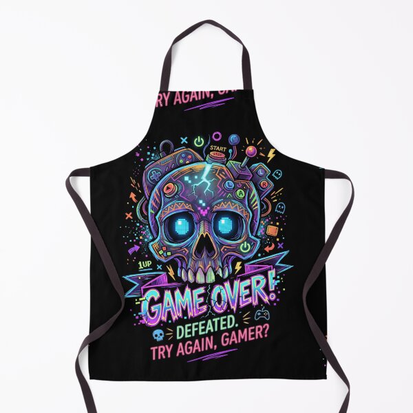 Item preview, Game Over Retro Gamer Skull Neon Art designed and sold by Skulls & Calaveras.